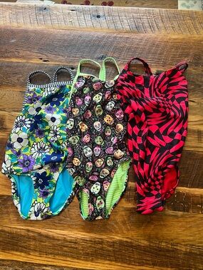 Kids One-Piece Swimsuit in Multicolor Floral, Skull & Red Patterns
